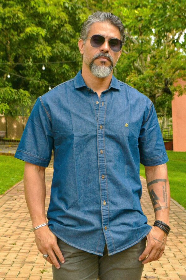 Camisa Jeans Manga Curta